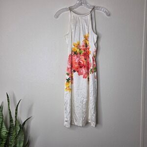 Cachet Size 0 Silk Floral Halter Dress Sleeveless Gold Metallic Choker